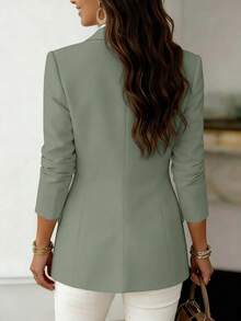 Women's Regular Fit Pink Blazer Jacket, Collared Long Sleeve Design, Lightweight For Work Or Casual Wear - Army Green - View 3