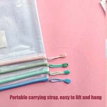 3pcs Hanging File Folders, Wall-Mounted Document Organizer, File Storage, Office & Study Stationery, Portable Waterproof Mesh File Bags, Transparent Mesh Zipper File Bags With Label Slots, Colorful Hanging Stationery Organizer - Multicolor - View 3