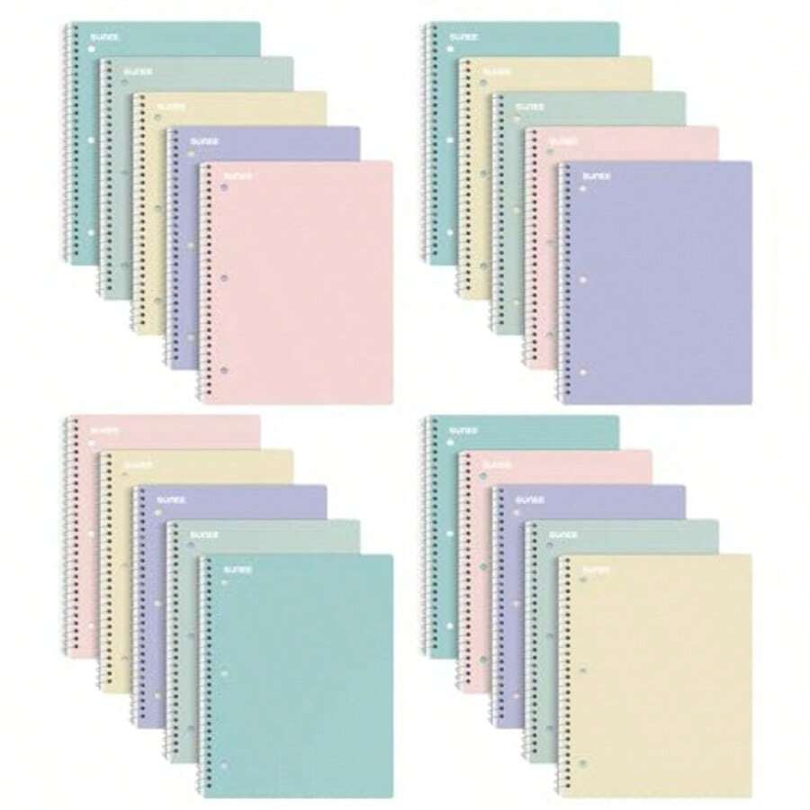 Spiral Notebooks Set, 1-Subject, College Ruled Paper, 8" X 10-1/2", 70 Sheets Per Notebook,3-Hole Punched Paper, Pink,Purple, Blue, Green, Yellow Spiral Lined Notebooks For School,Work - Set - View 1