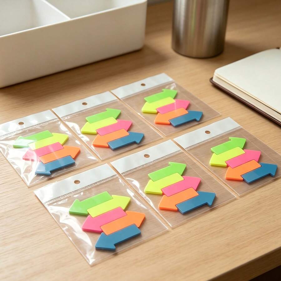6pcs Large Arrow Index Stickers, KT Marking Stickers, Adhesive Colorful Transparent Arrow Stickers, Office Daily Supplies, Learning Supplies, Large Fluorescent Book Stickers - one-size - View 1