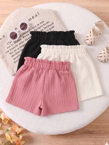 Conjunto de 3 piezas de pantalones cortos con lazo de unicolor para niñas bebé, de verano - Multicolor - Ver 2