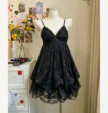 Japanese Sweet Lace Bubble Hem Sleeveless Cute Short Mini Kawaii Feminine Vintage Y2K Retro Summer Dress 2026 Outfit For Women - 7019 米色短套裝 - 查看 7