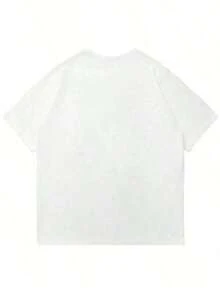 Women's Oversized T-Shirt With Graphic "HEART" Print, Simple & - Blanc - View 2