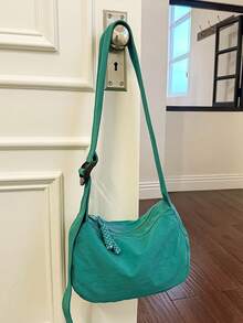 Women's Soft Crescent Shoulder Bag, Casual Nylon Underarm Bag/Crossbody Bag, Woven Zipper Pull, Adjustable Strap, Multi-Pocket Daily Commute Bag, Shoulder Bag, Water Bottle Bag, Sports Cycling Bag, Night Running Bag, Shopping Bag, Essential Cosmetic Bag, Phone Bag, Holiday Gift For Girlfriend, Fashionable Multi-Color Peach Tree Bag - Multicolor - View 11