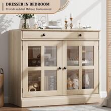 Kitchen Storage Cabinet, 2 Glass Door Buffet Sideboard with a Large Storage Drawer, Modern White Coffee Bar Cabinet with Adjustable Shelf for Dining Room, Kitchen, Entryway - Beige - Übersicht 4