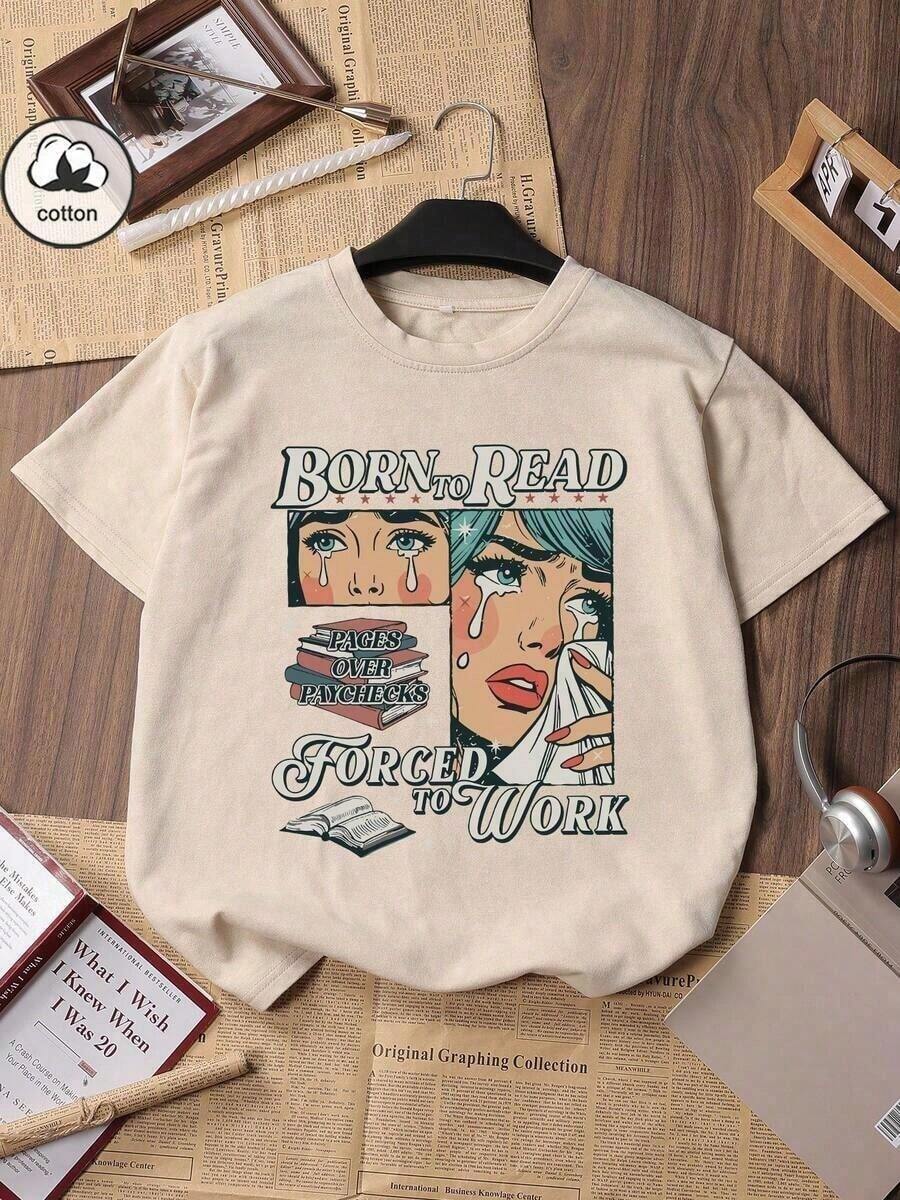Trus Cotton, Women's Summer T-Shirt With Fun Hop Cartoon Girl Print, Custom Design, Urban Style, Korean Retro Fashion Version, Comfortable, Versatile, Y2k Style, Women's Vest, Suitable For Outdoor Leisure, Regular Niche Punk Style, White Fitted Round Neck T-Shirt For Women, Washed With Aged Effect, Casual. - 白色 - 查看 1