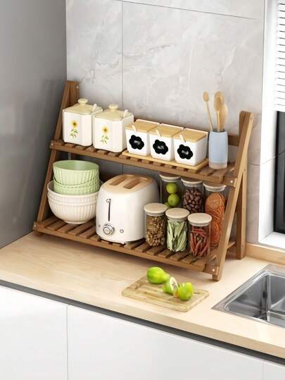 1 Kệ treo tường gấp gọn bằng tre, Kệ đựng đồ gấp gọn bằng tre, Kệ đựng đồ phòng ngủ, Phụ kiện nhà bếp, Kệ sắp xếp đồ dùng nhà bếp, Kệ trưng bày tráng miệng đám cưới