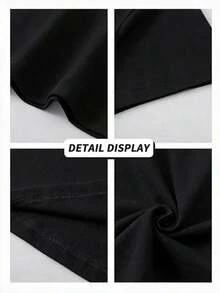 Tricou casual de vară pentru bărbați, moale, cu guler rotund și mânecă scurtă, cu imprimeu grafic pentru primăvară și vară - Negru - Vizualizare 5