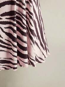 Vestido de manga corta con estampado de cebra, corte slim, tallas grandes, adecuado para el verano, vuelta al colegio, baile de graduación y otras ocasiones. - Multicolor - Ver 2
