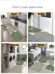 1pc Of A Dark Green Mat With Black Stripe Pattern, Rubberized Soft Cushion Kitchen Floor Mat, Water-Absorbing And Easy To Clean, Suitable For Use In Kitchens, Bathrooms, And Other Areas. Ideal For Use Throughout The Year And For Various Holidays. - Multicolor - View 9