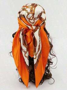 1pc Scarf Women Bohemian Style Fashion Printed Chain Satin Scarf Women, Elegant Daily Casual Sunscreen Shawl - Multicolor - View 7