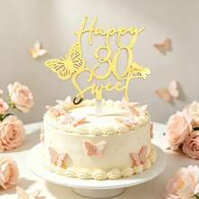 3个/1个金色镜面亚克力蝴蝶装饰，生日蛋糕装饰，适用于16岁、18岁、21岁、30岁、40岁、50岁生日派对 - 多色 - 查看 6