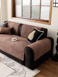 1件纯色超声波沙发套，宠物友好，防污耐用，四季皆宜，节日装饰家具保护套，适用于1/2/3/4座沙发扶手靠背 - 棕色 - 查看 7