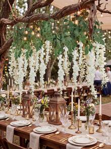 2-Pronged Bean Flower Artificial Vine 100cm 1set(6pcs) Silk Fabric Suitable For Spring, Summer, Autumn, Winter All Seasons Room Decoration, Wedding Arch Decoration, Home Decoration, Outdoor Yard Decoration, Ceiling Hanging Decoration - Two-pronged White Tofu Pudding, 6 Pieces - View 6