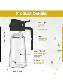 1pc 16oz/470ml Glass Olive Oil Sprayer, Refillable, For Cooking, Baking, Grilling, Frying, Salad, Air Fryer, Easy To Clean, Durable, Suitable For Home, Outdoor, Restaurant, BBQ, 2-In-1 Olive Oil Dispenser Bottle Spray And Pour Kitchen Gadget Cooking Air Fryer Salad BBQ (2 Colors Available) - Multicolor - View 10