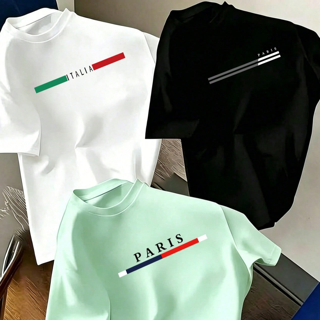 Set de 3 camisetas de manga corta de cuello redondo con estampado casual para niños preadolescentes, tops de verano