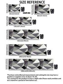 3.5mm Thick Absorbent Rubber Kitchen Mat, Large Or Small Rug, Modern Geometric Abstract Design In Black, White And Gray Tones With Layered Triangle Patterns, Faux Marble Texture Decorative Carpet, Can Be Trimmed To Fit Kitchen, Living Room Or Bedroom - Multicolor - View 6