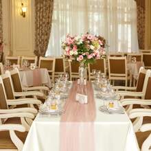 1pc Satin Tablecloth, Rectangular, Smooth Fabric, Peach Color, Suitable For Weddings, Banquets, Parties - Ivory - View 7