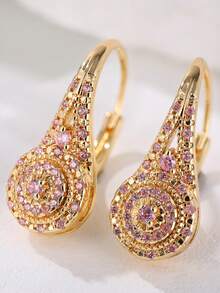 1 Pair Elegant & Luxurious Multicolor Cubic Zirconia Earrings, Fashionable & Exquisite Banquet Jewelry, Perfect Gift For Girls, Timeless Elegance - Multicolor - View 3