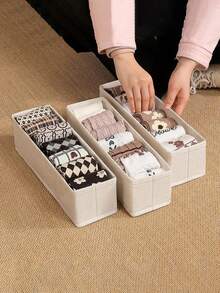 1 pieza/2 piezas Caja de almacenamiento de calcetines de lino, Caja organizadora de cajón plegable, Caja organizadora de calcetines y ropa interior, Caja de almacenamiento con divisor de cajón, Caja de almacenamiento de tela - Blanco - Ver 5