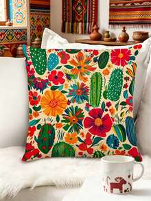 Tropical Flower Cactus Pattern Table Runner, Mexican Style, Modern Home Kitchen Decor, Table Runner Placemat Pillowcase Set, Suitable For Daily Home Kitchen Decoration, Daily Party Decoration. - Multicolor - View 9