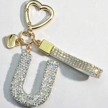 Móc khóa chữ cái A-Z đính đá lấp lánh, khóa hình trái tim vàng với mặt dây chuyền "LOVE YOU" và dây đeo đính đá lấp lánh, phụ kiện trang trí túi xách thanh lịch, món quà tốt nghiệp và sinh nhật hoàn hảo. - trắng - Xem 33