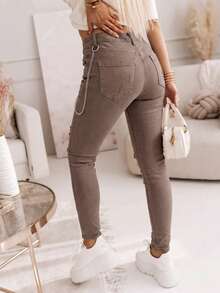 Pantaloni boyfriend in denim da donna con fori a catena, casual, da tutti i giorni, strappati - colore granata - Visualizzare 2