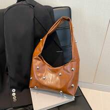 Bolso de mano moderno y versátil para mujer, estilo casual elegante con un toque de alta gama, bolso de hombro estiloso ideal para ir de compras, bolso vintage de alta gama para mujer, nuevo bolso de hombro con remaches para mujer primavera 2026, bolso de mano para ir al trabajo. - Negro - Ver 4