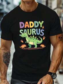 Black Short-Sleeve T-Shirt With "Daddy Saurus" Pattern - Black - View 2