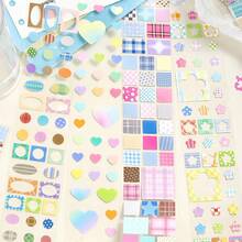 1 Roll Colorful Geometric Patterned Washi Tape, Cute Heart & Star Designs, Suitable For Scrapbooking, Planner Decoration, DIY Crafts, Stationery Supplies - 1 Roll - View 4
