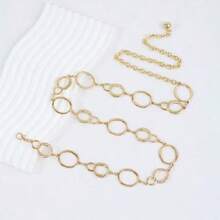 Cinto de Cintura com Decoração de Corrente Metálica, Acessório de Corrente de Cintura Versátil e Minimalista para Vestidos, Design de Círculo Oco - Multicolorido - Visão 2