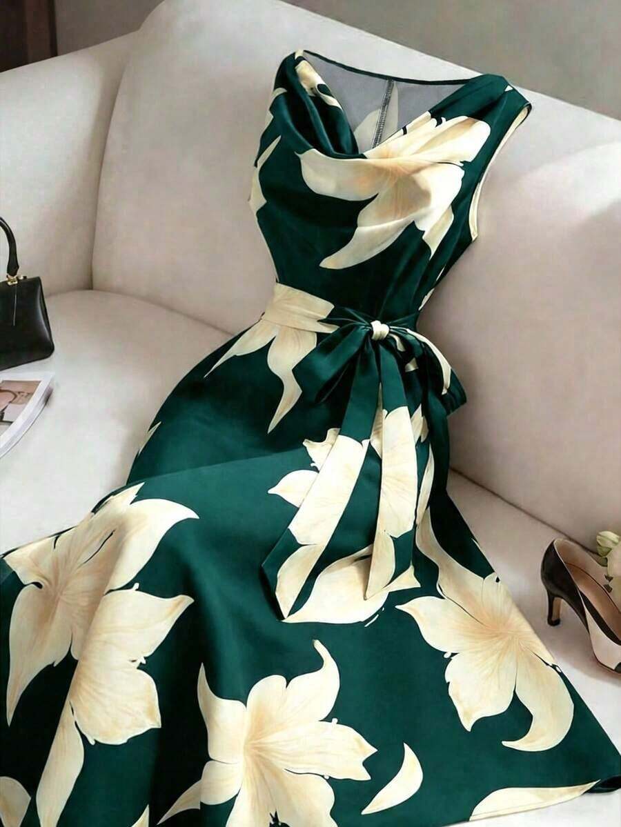 Women Midi Dresses - 深綠色 - 查看 1