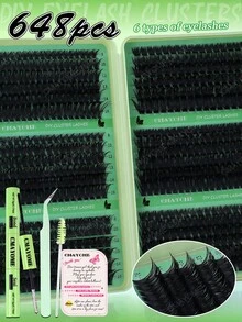 CMAYOME 648/684/720簇 D捲度 8-16mm 高容量高密度假睫毛，10D-150D 狐狸眼與貓眼套組，適合任何眼型，適合大膽煙燻妝/清新優雅妝，完美適用於日常通勤、度假與旅行，送給她的禮物 - 彩色 - 查看 6