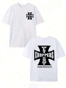 Camiseta de manga corta unisex, negra,% algodón, 180 g/², con estampado digital a doble cara de la marca West Choppers y diseño gráfico de cruz. AWYF - Blanco - Ver 11