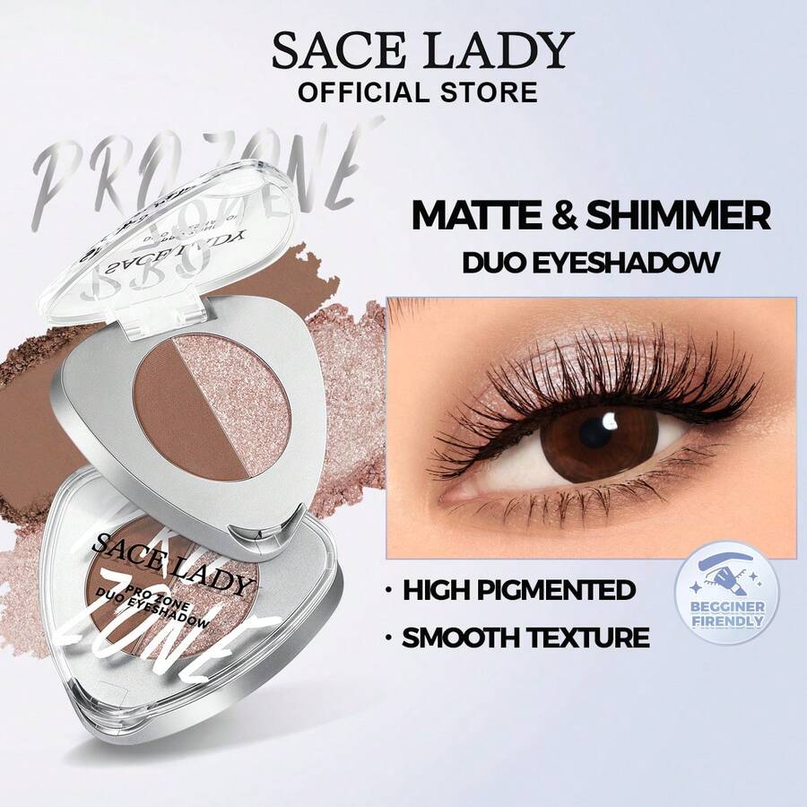 SACE LADY Matte & Shimmer Duo Eyeshadow Easy To Apply Eye Shadow Glitter Long-Lasting Waterproof Smooth Texture Eye Makeup - 01 - View 1