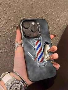 Estilo de barbería + herramientas para el cabello - duraderas|   A prueba de golpes y resistente a caídas|   Panel gris elegante|   Lujo discreto, tecnología IMD.Compatible con iPhone 16/15/14/13/12/11/XS/XR/X/7/8/Plus Carcasa de teléfono con diseño impreso - Negro - Ver 2