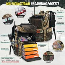 45L Fishing Backpack With Rod Holders & Rain Cover Large Water Resistant Fishing Tackle Bag Store Fishing Gear - Khaki - View 3