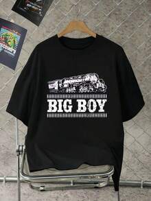 Big Boy Shirt With A Graphic Print And A Treno, Quality Fabric, Girocollo, Vestibilità Comoda, Street Hip-Hop Style. - Black - View 2