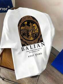Fashionable Men's T-Shirt, Creatively Designed With The Print "JerusalemArmenian Ceramics", Double-Sided Print, Comfortable, Lightweight Leisure Fabric For Summer, Machine Washable, Suitable For All Seasons, Large Size. - 布蘭克 - 查看 2