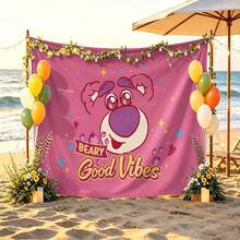 Disney Pixar Toy Story Tapestry With Lotso The Bear Face Illustration, "Beary Good Vibes" Quote, Strawberry & Star Accents Print No-Hole Backdrop, Perfect For Parties, Camping, Home Decor, Scene Setup And Gathering Displays - 0 - View 2