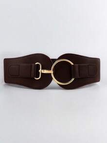 1pc Women's Coffee Color Minimalist Basic Elastic Wide Waist Belt, Suitable For Halloween Party Or Daily Outfit Matching - Coffee - View 4
