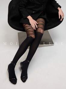 MOIRÉALLURE 1条经典百搭透明提花连裤袜，适合日常通勤和夜店穿着，舒适透气。 - 黑色 - 查看 4