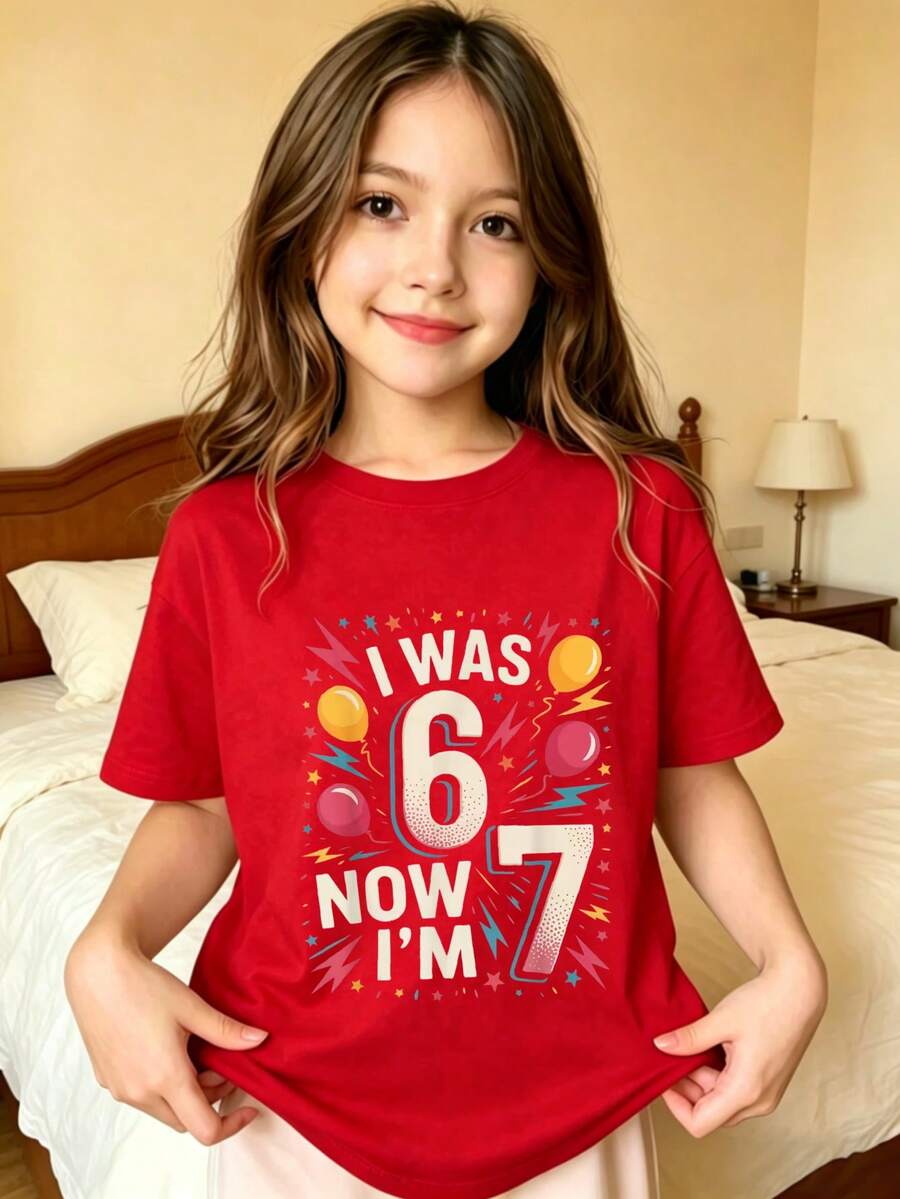 Colorful Numbers And Stars Design Printed T-Shirt For Kids - Red - View 1