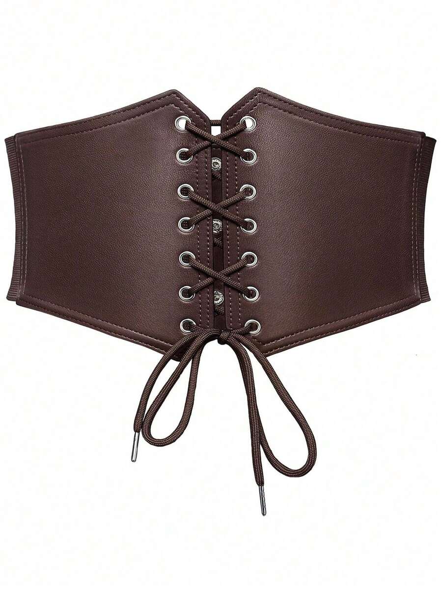1pc Women's Renaissance Style Coffee Brown Court Style Sexy Transparent Lace Waist Cincher, Suitable For Halloween Night Party Or Daily Outfit Matching