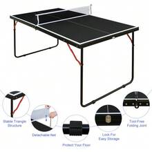 137.2cm/4.5FT Foldable Table Tennis Table, Portable Ping Pong Table Set With Net, 2 Table Tennis Paddles And 3 Balls Indoor & Outdoor Games Easy To Store (Black) - 黑色 - 查看 4