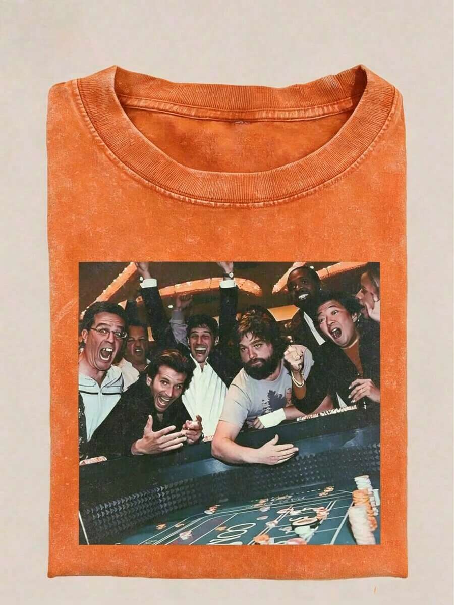 Vintage Hangover Playing Poker Crewneck-Shirt, Funny TheHangover Movie Tee Boyfriend Menswear Top Streetwear - 橘色 - 查看 1