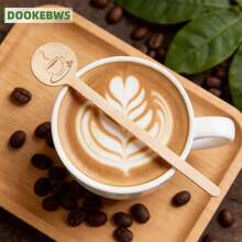 50pcs Disposable Wooden Coffee Stirrers, Various Coffee Pattern Styles, Kitchen Accessories Suitable For Coffee, Milk Tea, Hot Drinks, Cafes, Tea Houses, Kitchens, Parties, Gatherings, Afternoon Tea - Multicolor - View 5