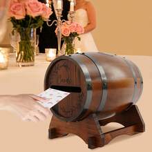 Vintage Wine Barrel Shaped Wedding Card Box, Premium Pinewood Guest Card Holder With Removable Lid, Large Capacity Envelope Collection Box For Wedding Party Baby Shower Graduation Party Decor - A - View 4