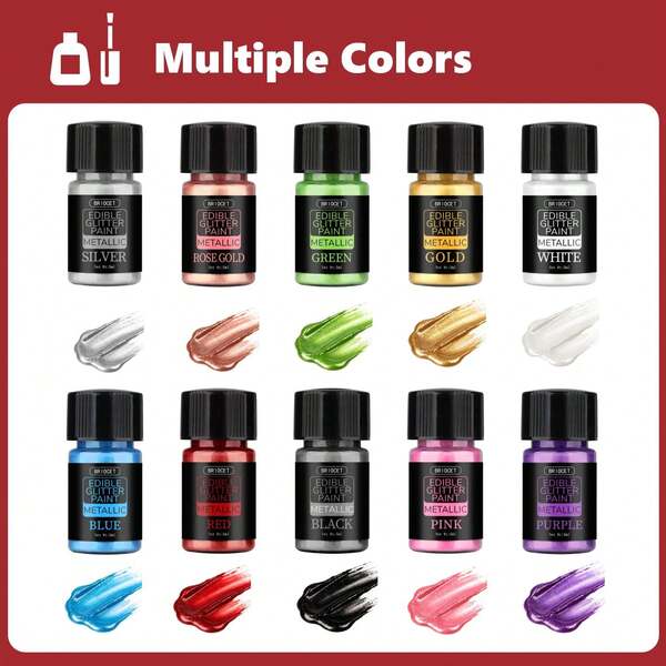 Edible Glitter , 10 Colors Luster Dust Edible Powder For Cake Decorating, Vegan Edible Glitter For Drinks, Cocktails, Shimmer Metallic Food Coloring Powder For Chocolate