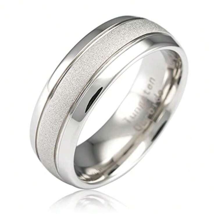 0S JEWELRY Anillos de tungsteno de oro blanco para hombres y mujeres, alianza de boda con acabado arenado, bordes de cúpula tamaños 6 - 9.5 - Añade 8
